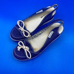 Amercian Eagle Denim Slingback Canvas Wedges Closed Toe Women's Size 9.5